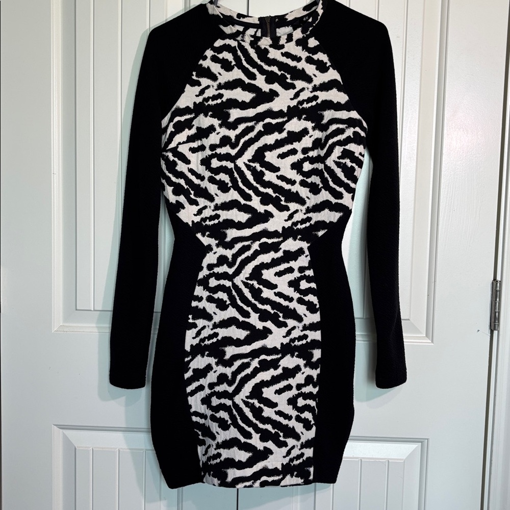 Animal Print Mini Pencil Dress by H&M Monochrome, Mini Long Sleeve Dress